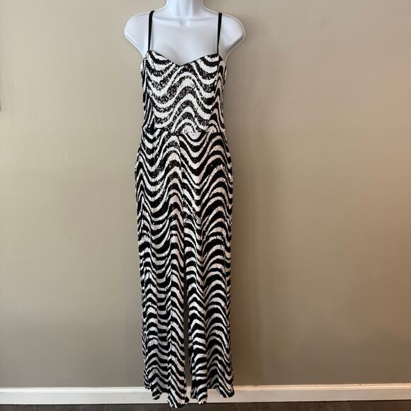 Hutch Syd Jumpsuit Psychedelic Zebra Sequins Party Black White Sz 10 New Years - Picture 4 of 16